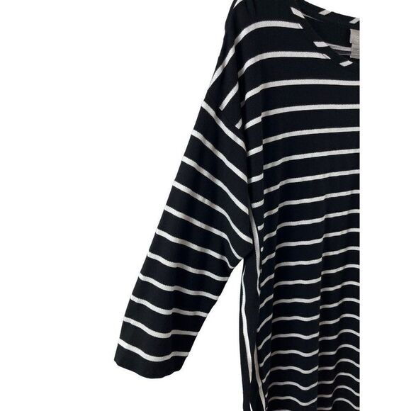 Chico's Zenergy Striped Tunic Size 2 (12/14) Black White Rayon Stretch Casual - Picture 3 of 9